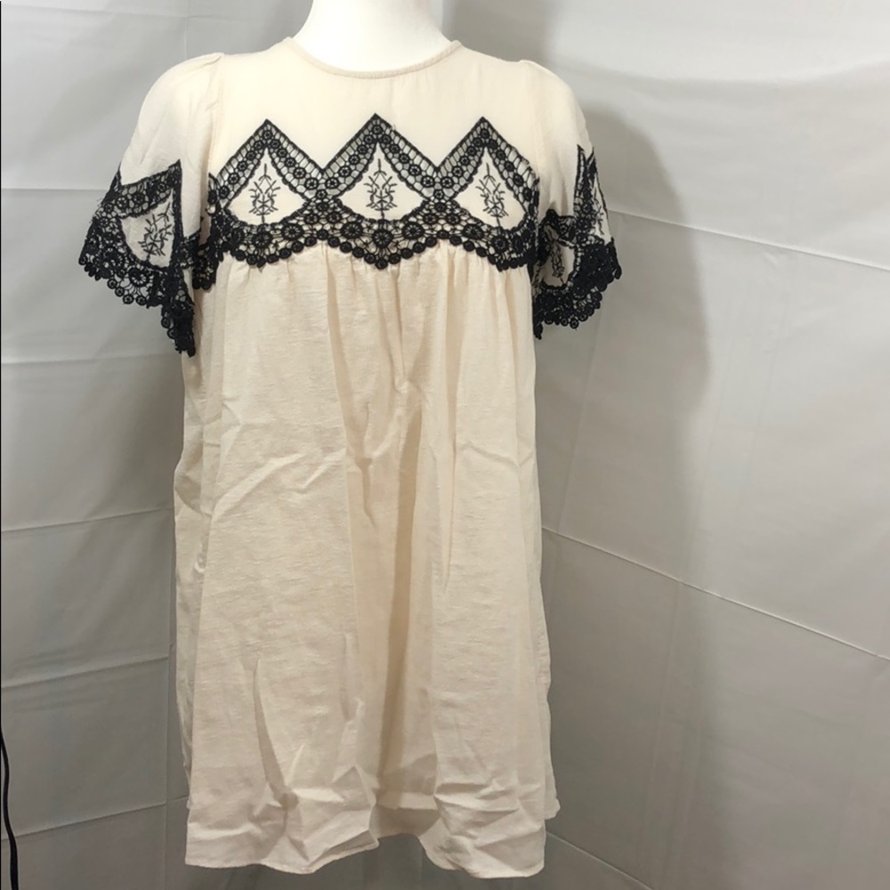 Zara Lace Panel Embroidery Tunic Dress